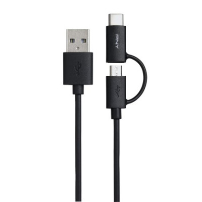 PNY 2 in 1 USB-A to Micro-USB and USB-C Cable - 1m