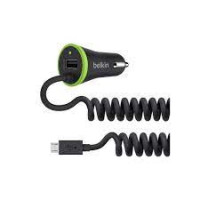 3.4A CAR CHARGER WITH USB PORT + COILED MICRO USB CONNECTOR_F8M890bt04-BLK