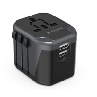 Platinum P-UTAUSB2BK Universal Travel Adapter 2.4A Dual USB - Black