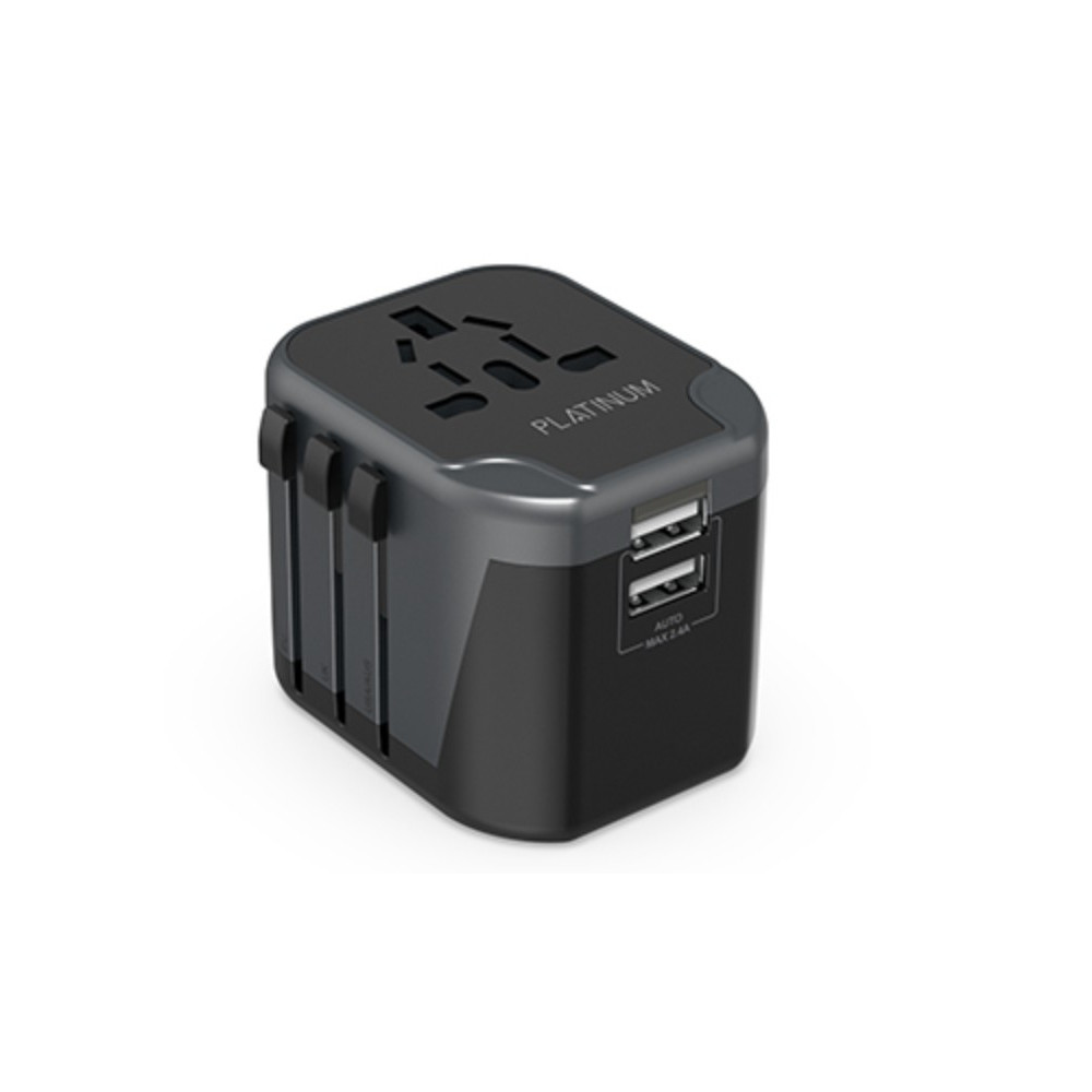 Platinum P-UTAUSB2BK Universal Travel Adapter 2.4A Dual USB - Black