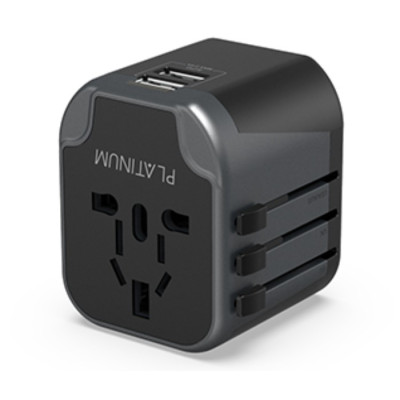 Platinum P-UTAUSB2BK Universal Travel Adapter 2.4A Dual USB - Black