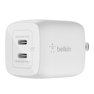 Belkin Dual USB-C GaN Wall Charger with PPS 45W – White