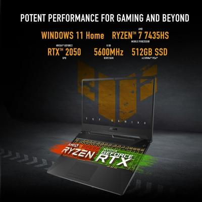 Asus TUF Gaming A15 Laptop, FA506NFR-HN004W - R7GB5S65AJ, AMD Ryzen 7-7435HS, 15.6inch FHD, 512GB SSD, 8GB RAM, Windows 11 Home