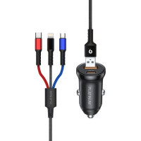 Platinum VITAL Series Mini Car Charger PD 20W + 3in1 Cable, Black, P-COMVTCLA3N1