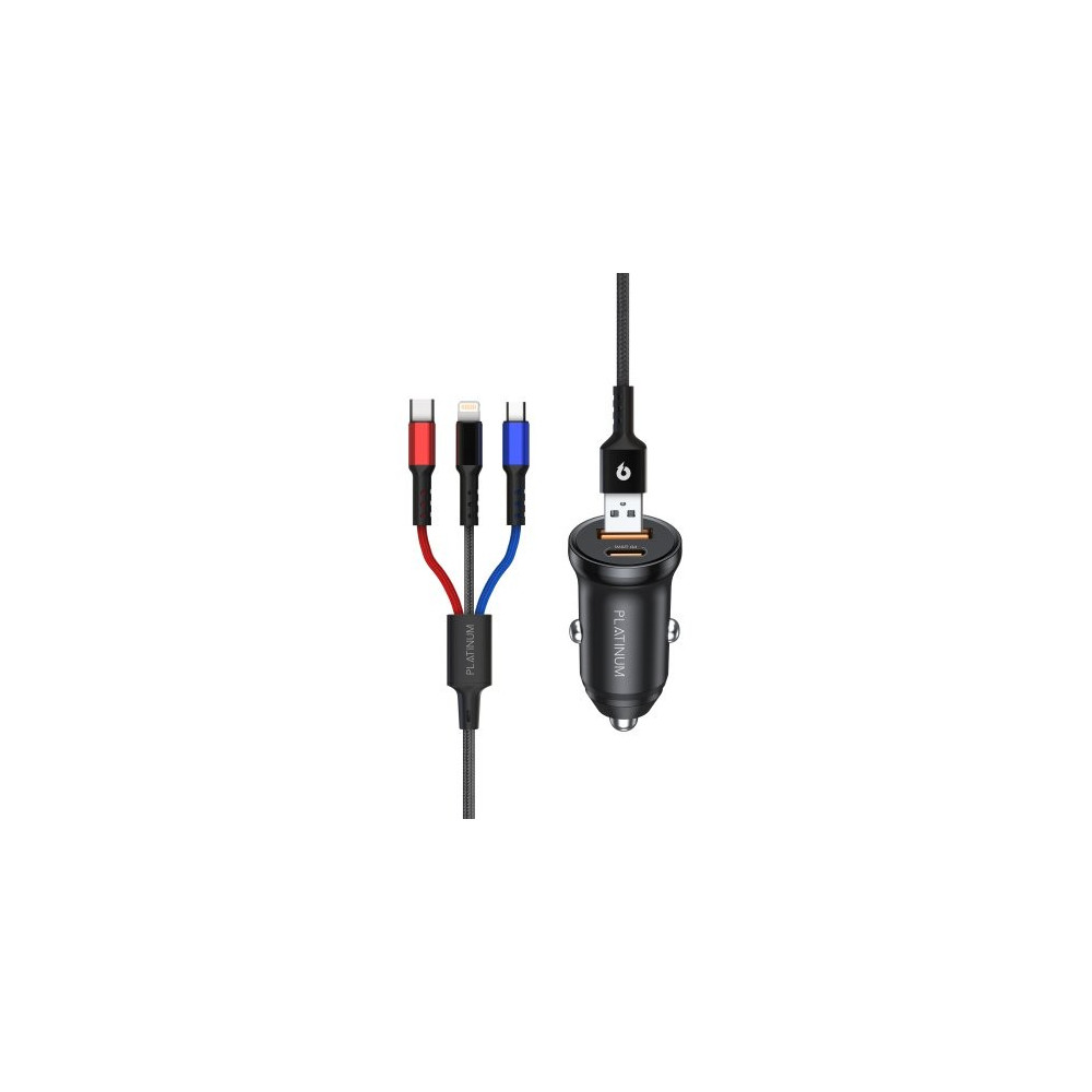 Platinum VITAL Series Mini Car Charger PD 20W + 3in1 Cable, Black, P-COMVTCLA3N1