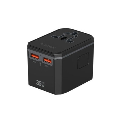 Platinum VITAL Series Universal Travel Adapter GaN 65W PDx2 + QC, Black, P-UTAPD65WBK