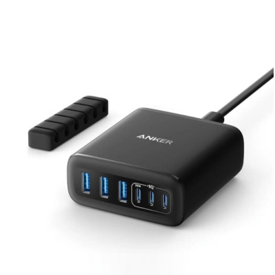 Anker 112W 6 Ports Multi-Device GaN Charger,3 USB-C , 3 USB-A, Fast Charging, A2154K11 - Black