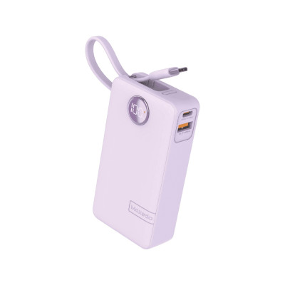 Moxedo Porta-Go+ Power Bank 10000 mAh 1 USB-C/ 1 USB-A Ports with Built-in USB-C Cable, Purple