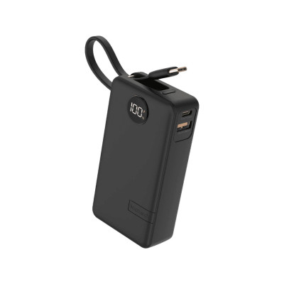 Moxedo Porta-Go+ Power Bank 10000 mAh 1 USB-C/ 1 USB-A Ports with Built-in USB-C Cable, Black
