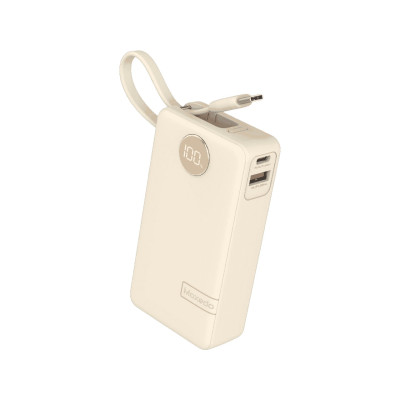 Moxedo Porta-Go+ Power Bank 10000 mAh 1 USB-C/ 1 USB-A Ports with Built-in USB-C Cable, Beige