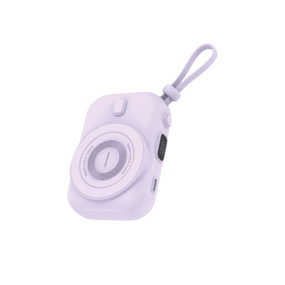 Moxedo Snap-On Wireless Charging Power Bank 8000mAh 15W PD Fast Charging Portable Charger with Built-in USB-C Cable - Purple