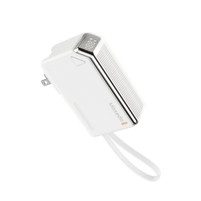 Moxedo Porta-Go 5000 mAh 22.5W Power Bank with Foldable Interchangeable AC Plug, USB-C Cable, MX-PB016 - white