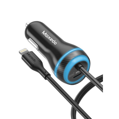 Moxedo Car Charger 60W Power Delivery 3.0 USB-C Port with Built-In Lightning Cable, MX-CC025-L