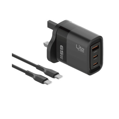 Moxedo Lite 65W GaN Charger Dual USB-C Port / 1 USB-A Port Fast Charging PD 3.0 with USB-C to USB-C 1.2 Meter Cable