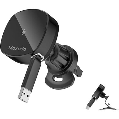 Moxedo 2 in 1 Wireless Charger Phone Holder 15W Magnetic Car Mount Air Vent Metal Hook , MX-CM066