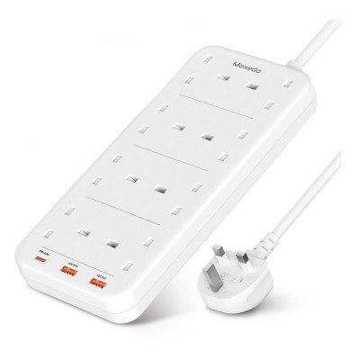 Moxedo 1 USB C PD Ports, 2 USB A Ports, 8 AC Outlets, 11 Way 20W Power Strip Surge Protector With 2M Cable, MX-PSUK032