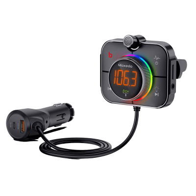 Moxedo Car FM Transmitter Wireless Bluetooth 38W Dual Ports USB-A/USB TYPE-C 7 RGB Colors Support SD Card AUX Input