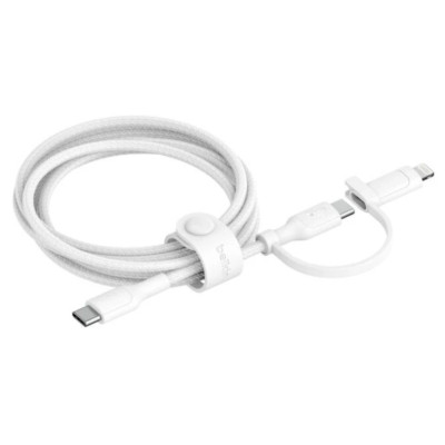 Belkin Boost Charge 2in1 USB-C to USB-C Braided Cable with Lightning Adapter, 1.5m, white, CAC003hq1.5MWH