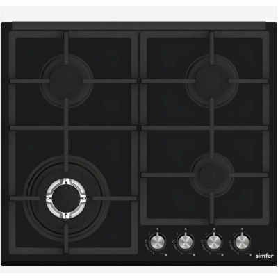 Simfer Built-in Gas hob, 4 gas burners, Black Glass, 60cm - SMFBHGTR60