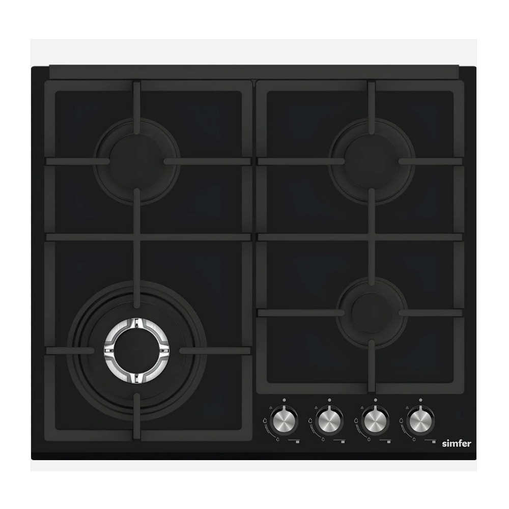 Simfer Built-in Gas hob, 4 gas burners, Black Glass, 60cm - SMFBHGTR60