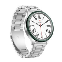 Swiss Military DOM8 Smartwatch - Silver Frame, Steel & Green Silicone Straps, Green Ring, 2 Extra Rings (Black/Blue)