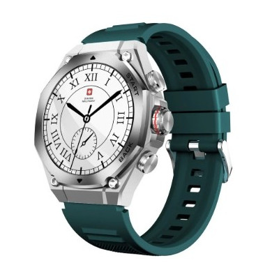 Swiss Military DOM6 Smartwatch with Silver Frame, Green Silicone Strap
