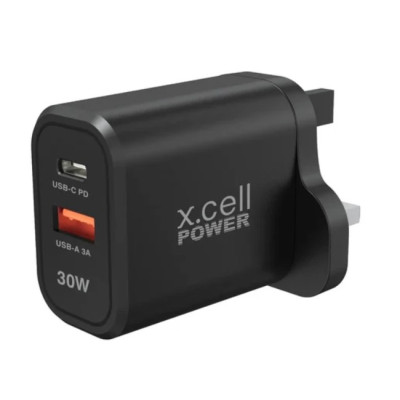 X.Cell 30W Fast Charger 1 C and 1A Port Black