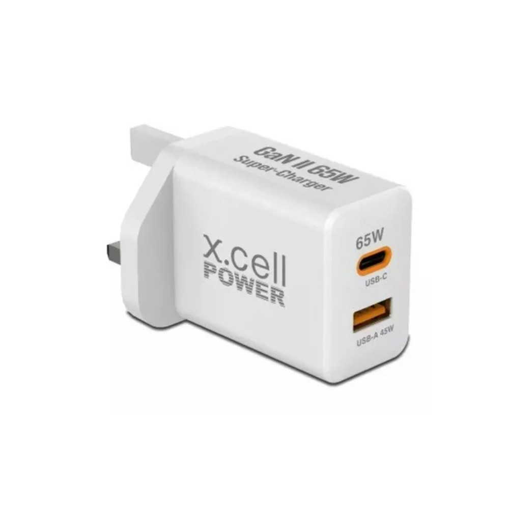 X.Cell GaN Charger 65W with 1Type C Port and 1 USB A Port White