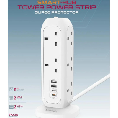 Moxedo 3250W Power Strip Surge Protector 9 Way 1 USB C PD Ports, 2 USB A Ports, 6 AC Outlets, 2M Cable Length, MX-PSUK031