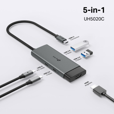 TP-Link UH5020C USB 3.0 Type-C 5 in 1 Hub 4K HDMI 5 Gbps 100W Powerful Fast Charging USB Adapter