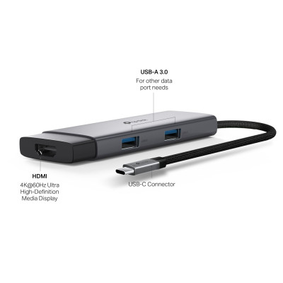 TP-Link UH5020C USB 3.0 Type-C 5 in 1 Hub 4K HDMI 5 Gbps 100W Powerful Fast Charging USB Adapter
