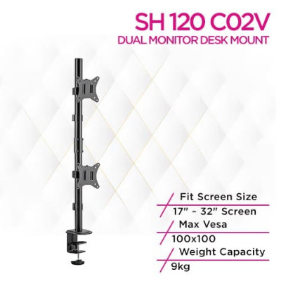Skill Tech SH 120 C02V Vertical Dual Monitor Monitor Desk Mount
