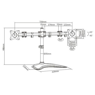 Skill Tech SH 120 T02V Vertical Dual Monitor Monitor Desktop Stand