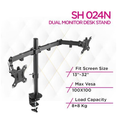 Skill Tech SH 024N Dual Monitor Articulating Monitor Desk Mount