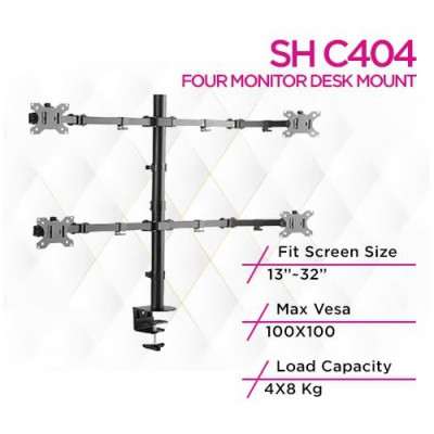 Skill Tech SH C404 Economy Articulating Four Monitor Desktop Mount