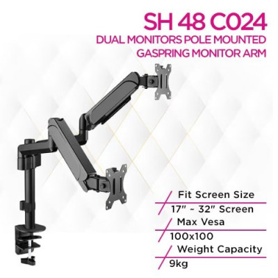 Skill Tech SH 48 C024 Dual Monitors Pole-Mounted Gas Spring Monitor Arm