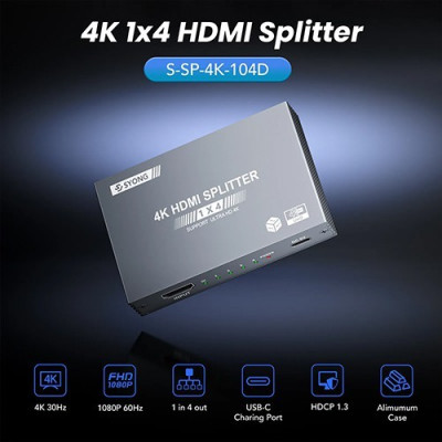 Syong S-SP-4K-108B 4K HDMI Splitter 1x8, S-SP-4K-108B