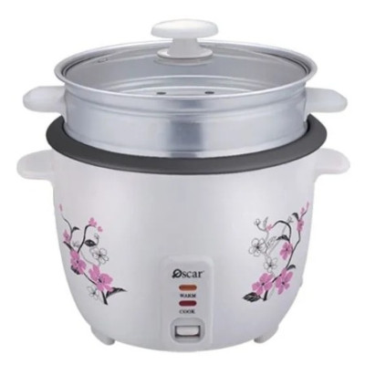 Oscar Rice Cooker With Steamer Teflon And Glass Lid 2.2L, White, ORC22WS