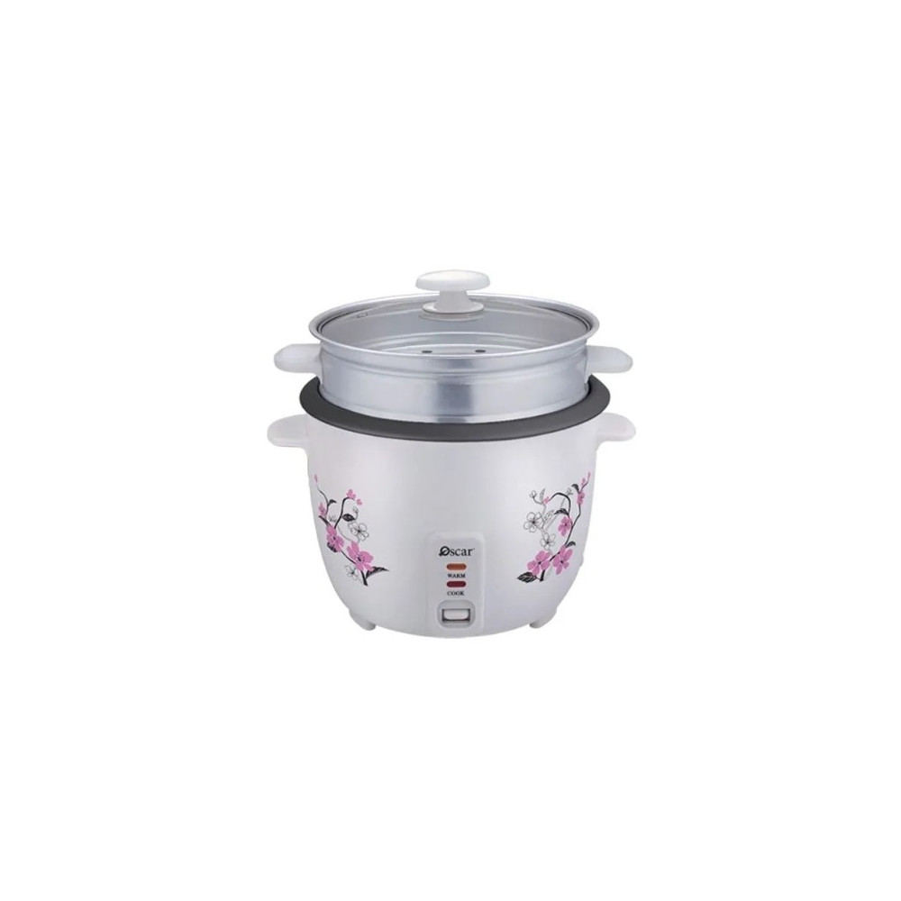 Oscar Rice Cooker With Steamer Teflon And Glass Lid 2.2L, White, ORC22WS