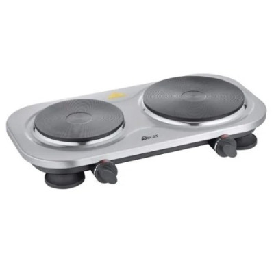 Oscar Electric Double Hot Plate 1000+1500W, Cast Iron Plates, Adjustable Heat Control - Silver - OHP-20S1