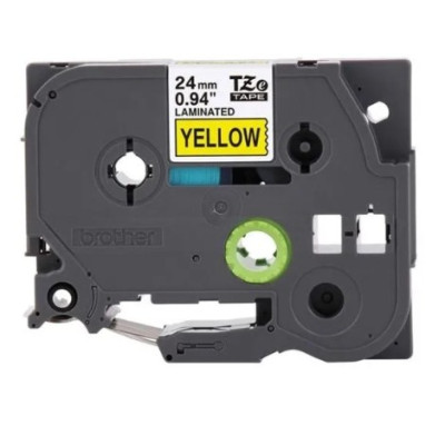 Brother Label Tape 24mm, Durable Lamination, Black On Yellow - TZe-651
