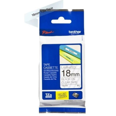 Brother Label Printer Tape 18mm, Adhesive Laminated, Black on Transparent - Black - TZE-141