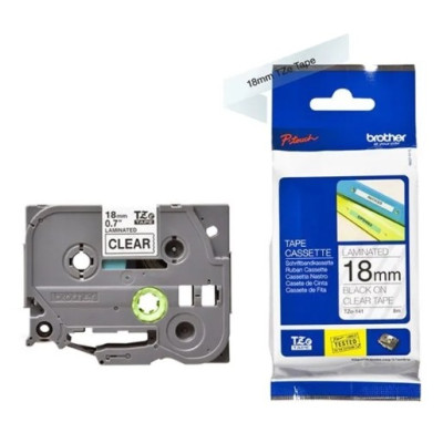 Brother Label Printer Tape 18mm, Adhesive Laminated, Black on Transparent - Black - TZE-141