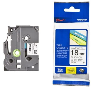 Brother Black On White Label Tape For Clear 18mm, White -TZe-241