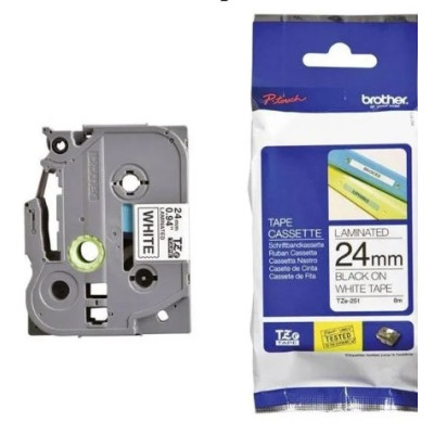 Brother Label Tape 24mm, Strong Adhesion, Professional Output, Black On White - TZe-251