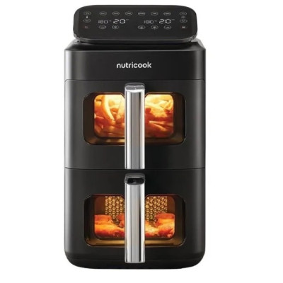 NutriCook DuoStack Air Fryer Pro 9.6L – Dual Basket Healthy Fryer, Black