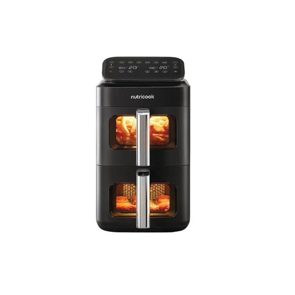 NutriCook DuoStack Air Fryer Pro 9.6L – Dual Basket Healthy Fryer, Black